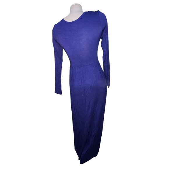 Womens Long-Sleeve Royal Blue Maxi Dress Sz Medium Stretchy Fabric Scoop Neck Ca - Picture 2 of 11